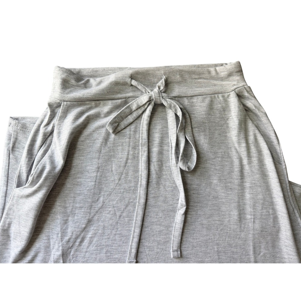 Womens Heather Grey Jersey Knit Maxi Skirt with Pockets Drawstring Waistband - Picture 2 of 3